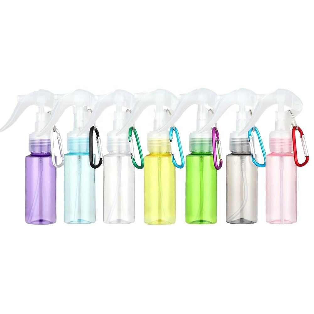 24/410 refillable 2oz 60ml hand sanitizer alcohol spray keychain bottle with mini trigger mouse sprayer and carabiner hook