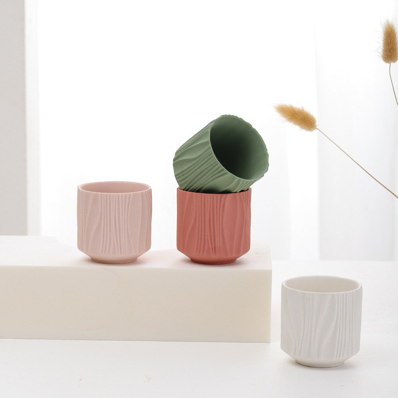175ml Ins Simple European Home Ceramic Relief Aromatherapy Candle Container Empty Candle Jar Candleholder Candle Cup
