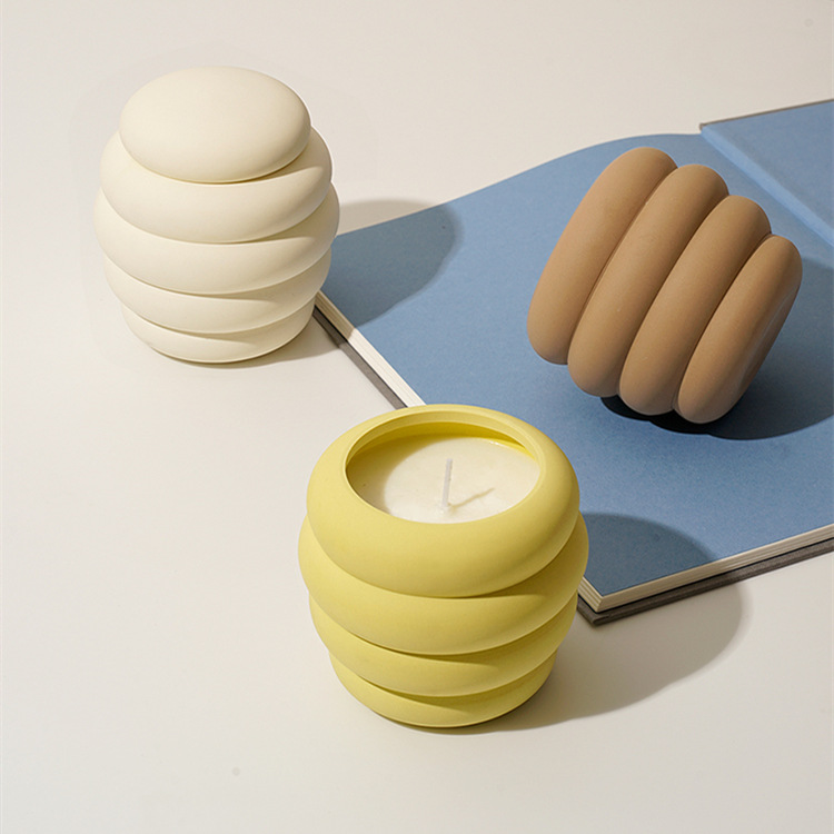 Nordic minimalist honeycomb shaped ceramic candle jar with lid decoration ornament