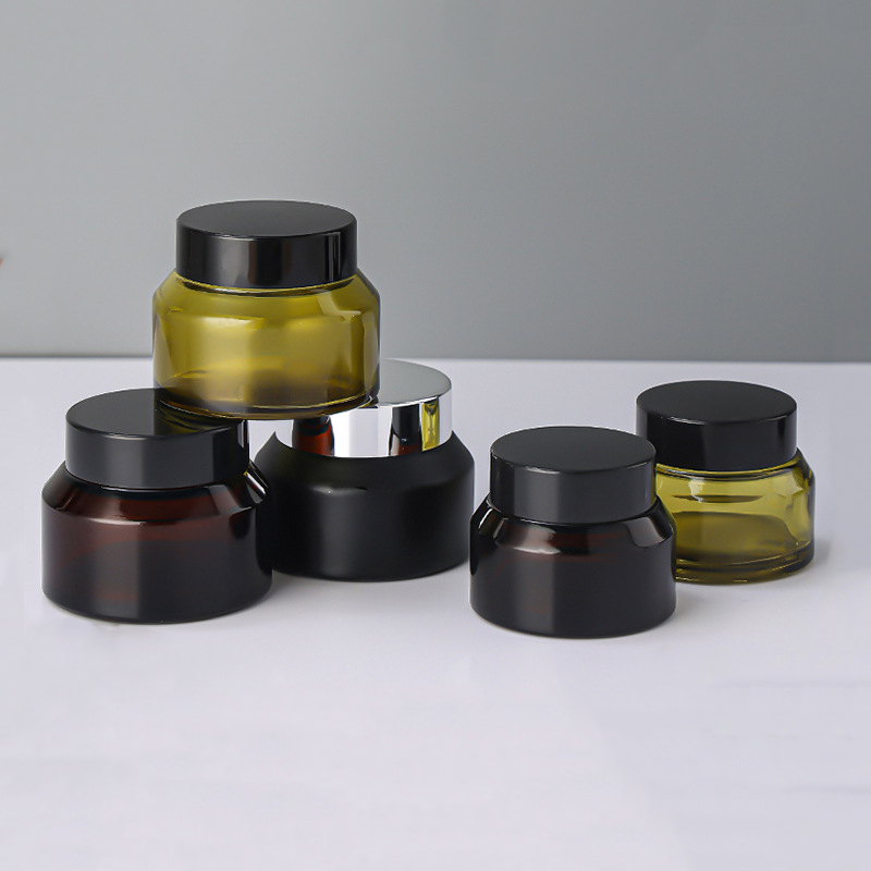Oblique shoulder glass cream jar matt black glass face cream bottle moisturizing cream jar