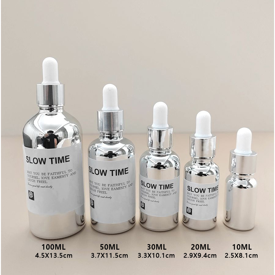 Electroplated silver cosmetics packaging glass dropper bottle for essential oil