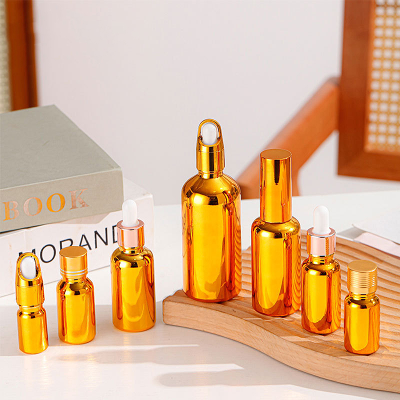 Electroplated  silver essential oil bottle empty glass dropper bottle