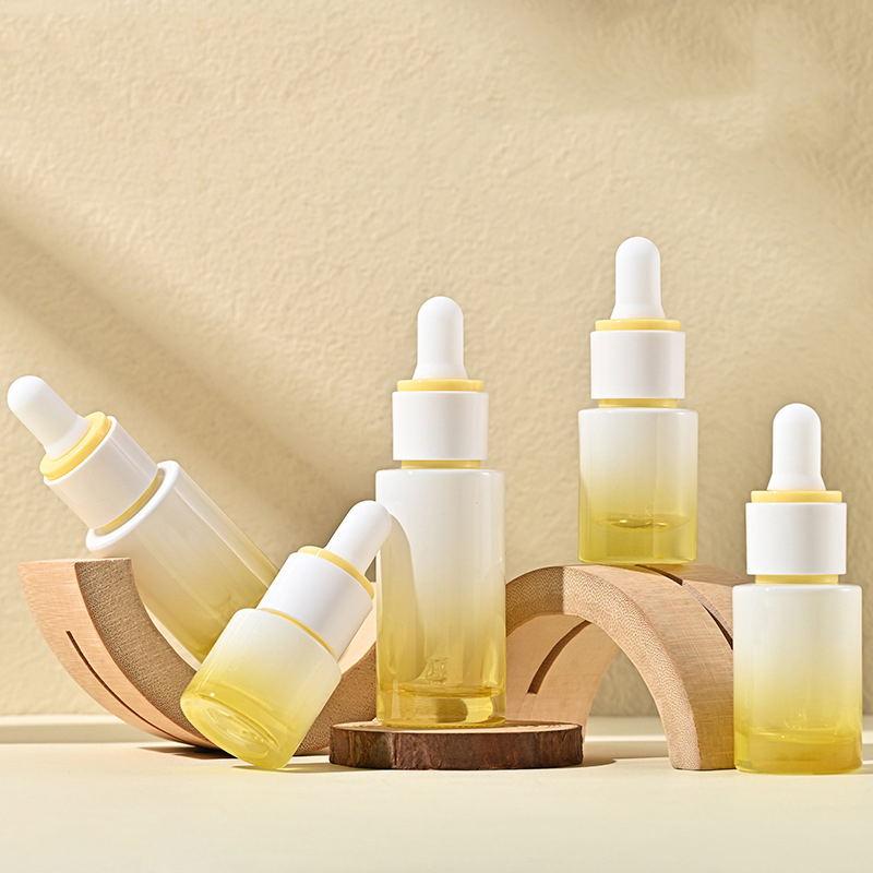 New 5-30ml essence bottle yellow blue gradient flat shoulder glass dropper bottle 