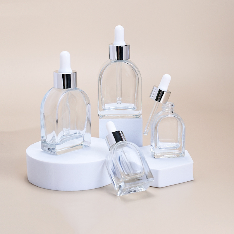 In stock 30ml flat shoulder essence bottle essential oil glass bottle dropper