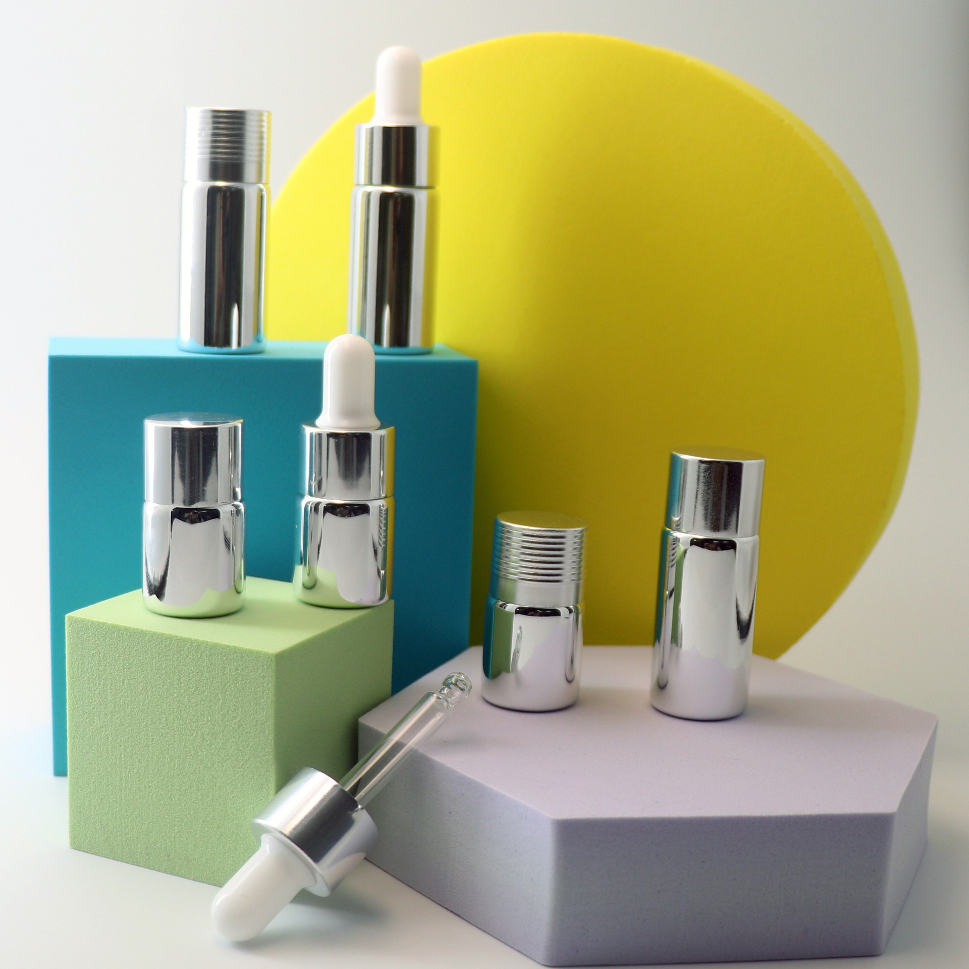 Electroplated silver 5ml 10ml essential oil bottle screw neck dropper bottle