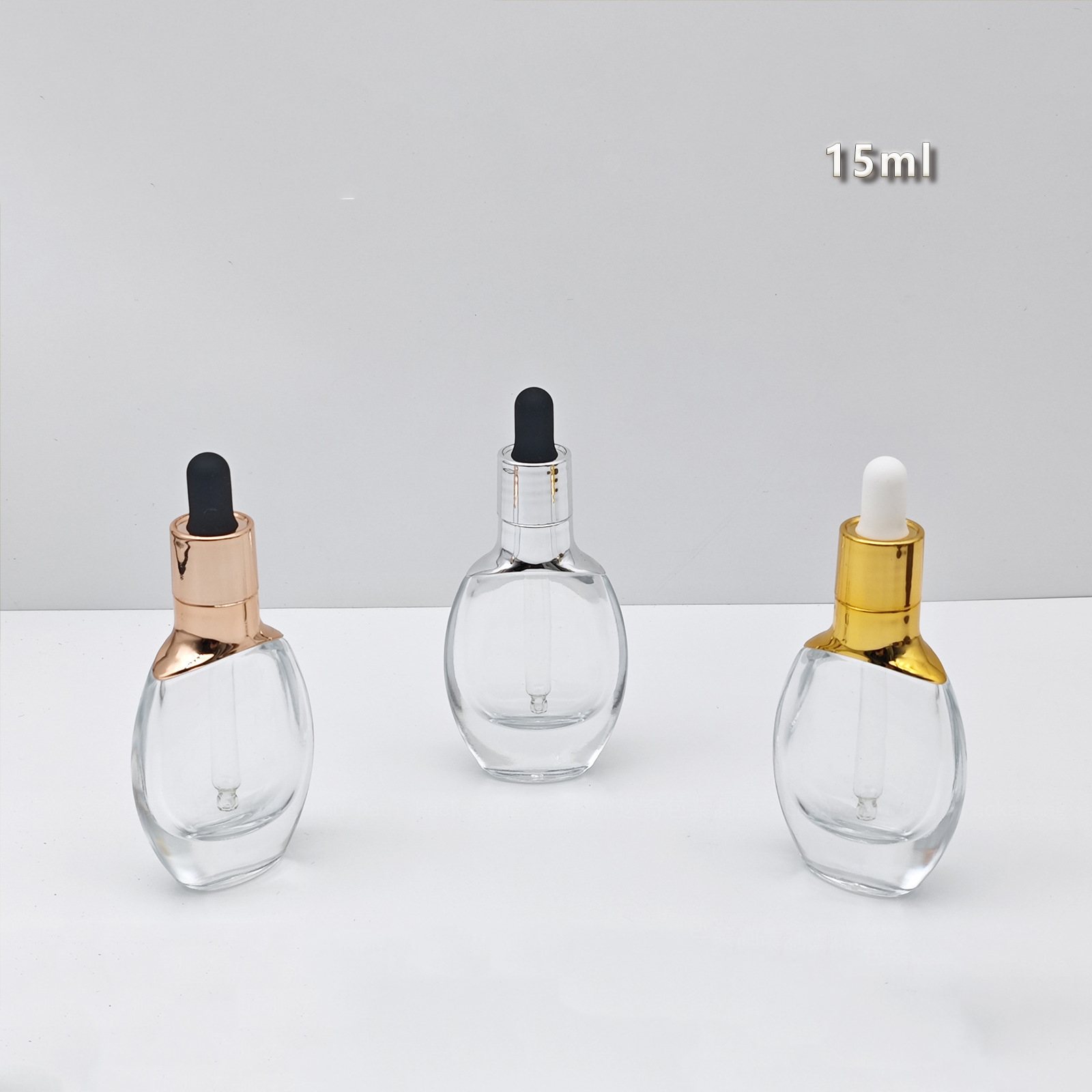 15ml flat electroplated shoulder sleeve essential oil glass bottle transparent thick bottom bottle essence liquid cosmetics package available from stock