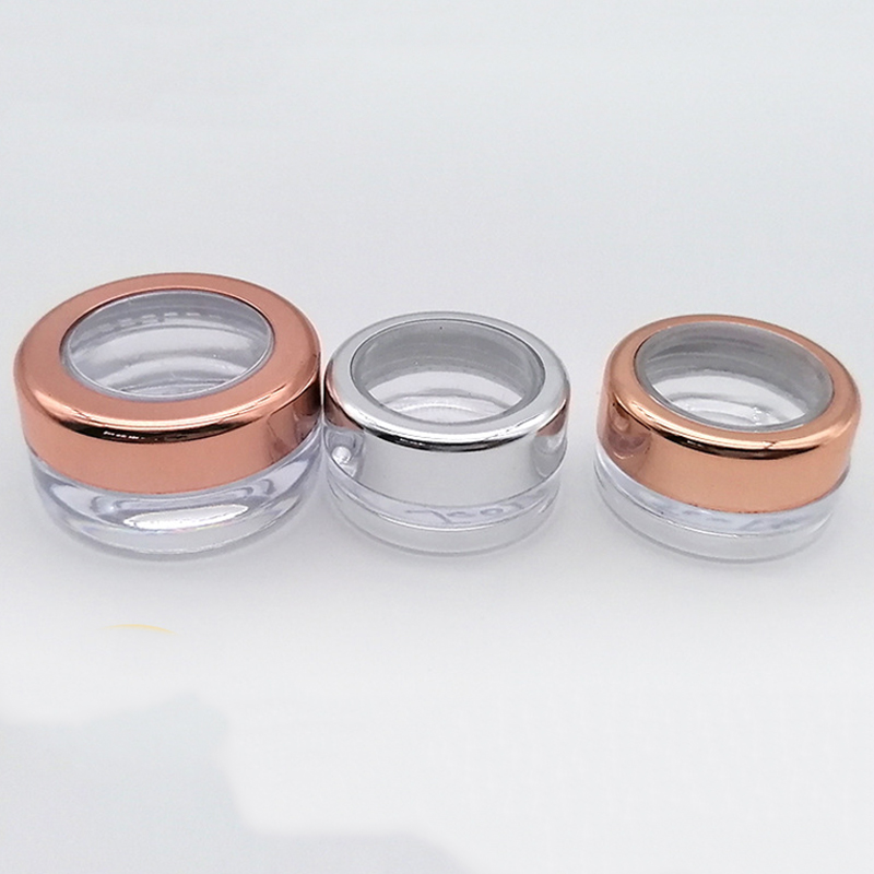 Customized 3g PS jar transparent plastic packaging jar with  rose gold skylight cap