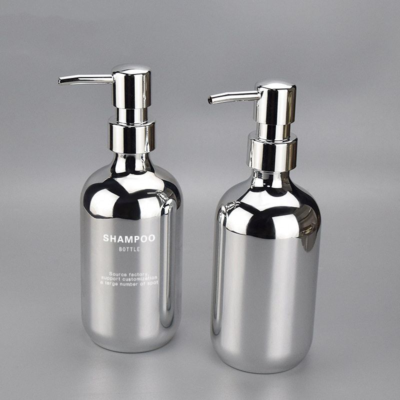 Electroplating 500ml silver lotion bottle cosmetic packing bottle With silver pump